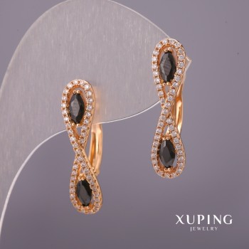 Ohrringe Xuping mit weißen Strasssteinen und schwarzen Steinen 6×25 mm Vergoldung 18K