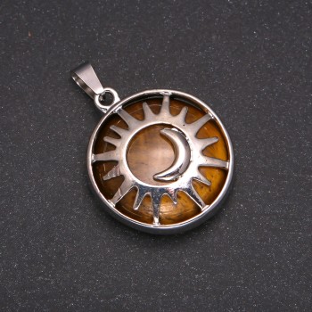 Anhänger aus Tigerauge in einer Sonnenfassung „Sonne“, Durchmesser 27 mm