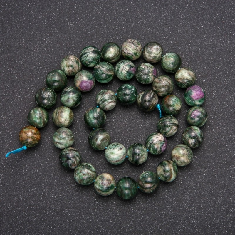 Lepidolith-Perlen aus natürlichem Stein, glatte Kugeln, Durchmesser ca. 10 mm, Länge ca. 38 cm