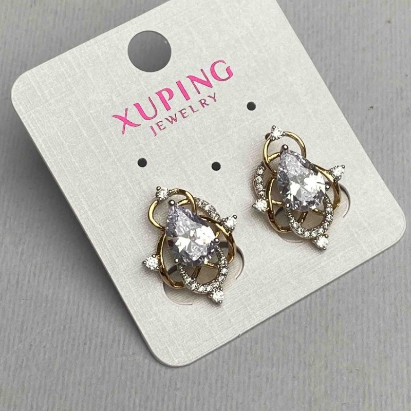 Xuping-Ohrstecker mit weißen Steinen, 16×21 mm, 18K-Goldveredelung, Rhodium