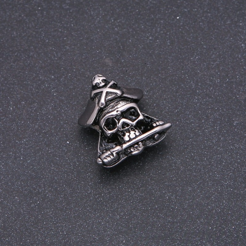 Perlen-Einsatz aus Stahl, Pandora-Stil Piraten-Schädel, 17 × 22 mm, Innendurchmesser 8 mm, silberfarbenes Metall