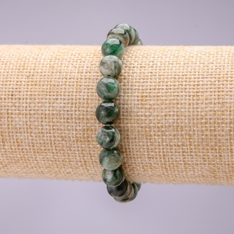 Armband aus Naturstein Fuchsit (Muscovit) glatte Kugel, Durchmesser ca. 8 mm, Länge ca. 18 cm, Stretcharmband