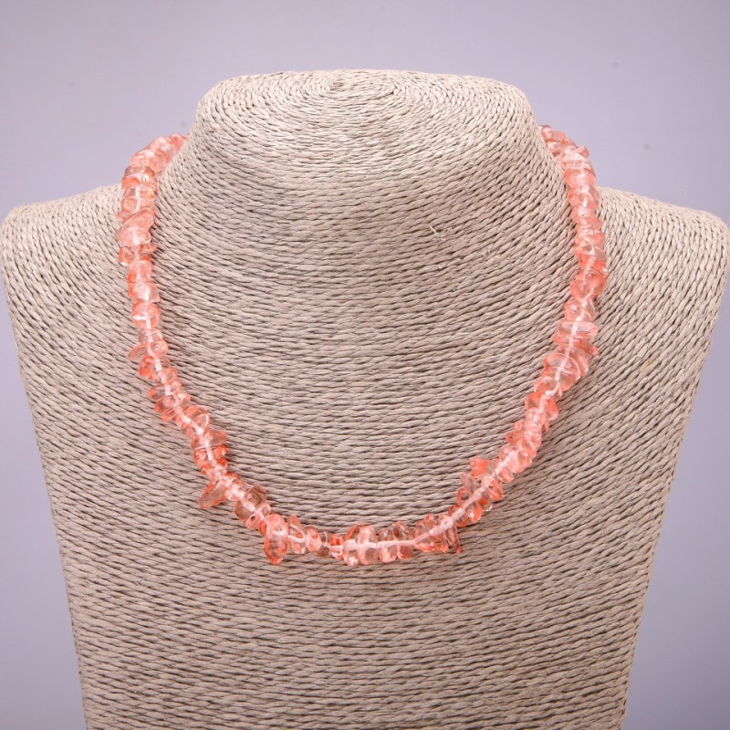 Kette aus getöntem Bergkristall, Kristallkörnchen Ø ca. 8 mm, Länge 45–50 cm mit Verlängerungskette