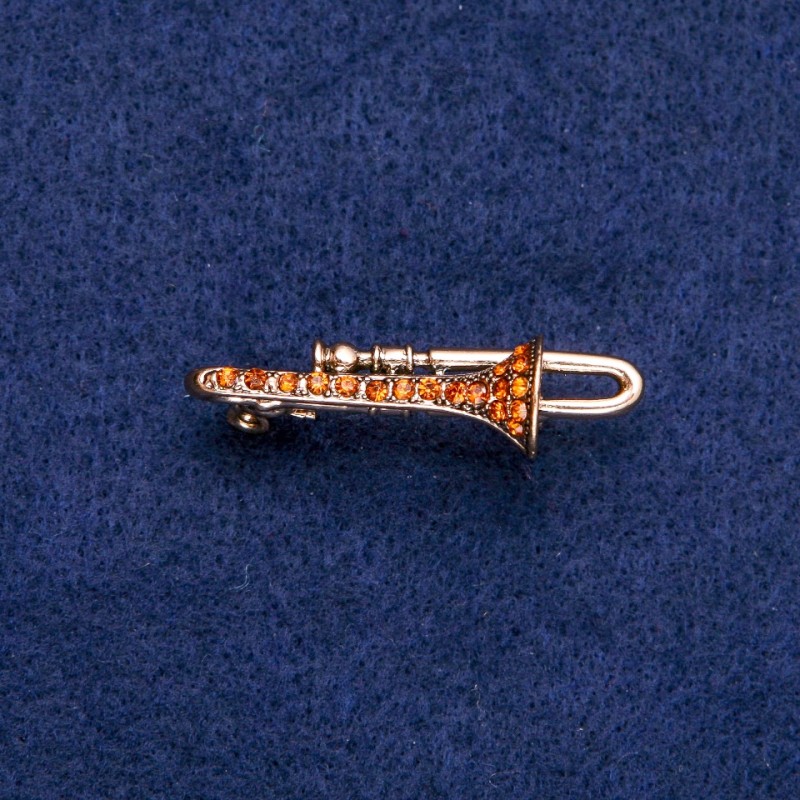 Brosche Rohr mit gelben Strasssteinen 15×41 mm, goldfarbenes Metall