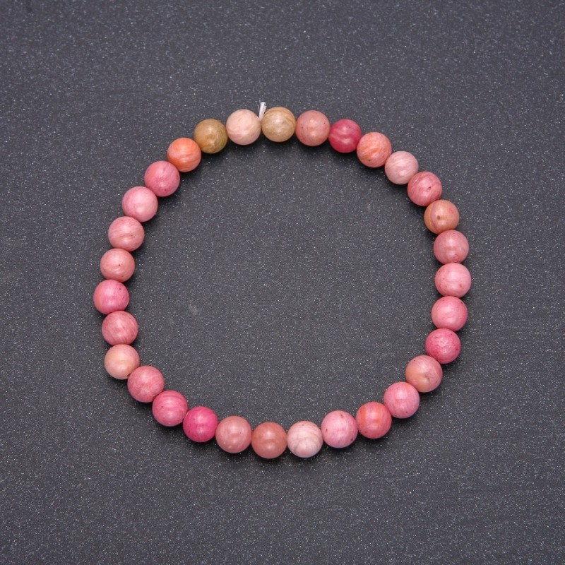 Armband aus Rhodonit (Naturstein), glatte Kugeln, Durchmesser ca. 6 mm, Länge 18 cm, auf Elastikband