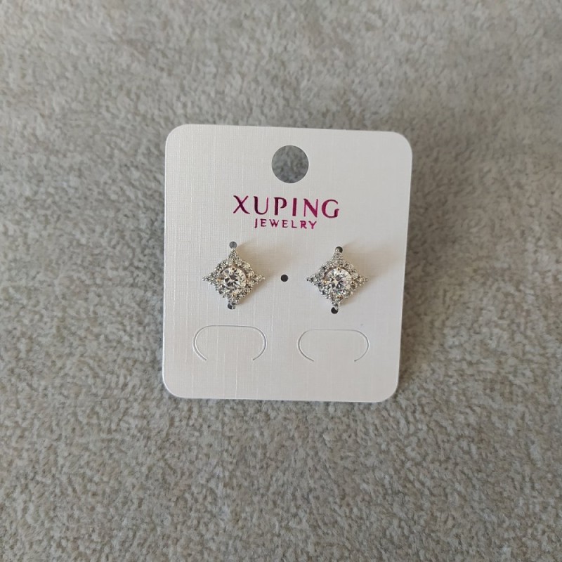 Xuping Kugel-Ohrstecker mit weißen Steinen 12 mm, Vergoldung 18K, Rhodium