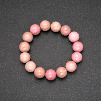 Armband aus natürlichem Rhodonit – glatte Kugeln, Durchmesser ca. 13 mm, Länge 18 cm, auf Elastikband