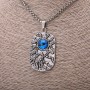Anhänger Drachenauge, blau, 30×58 mm, an einer Kette, Länge 65 cm, Metallfarbe Silber