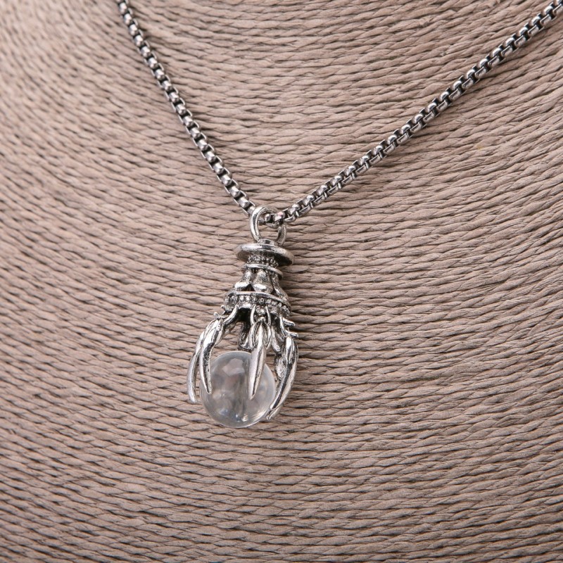 Anhänger Kristallkugel, transparent 20×40 mm, an Silberkette, Länge 65 cm