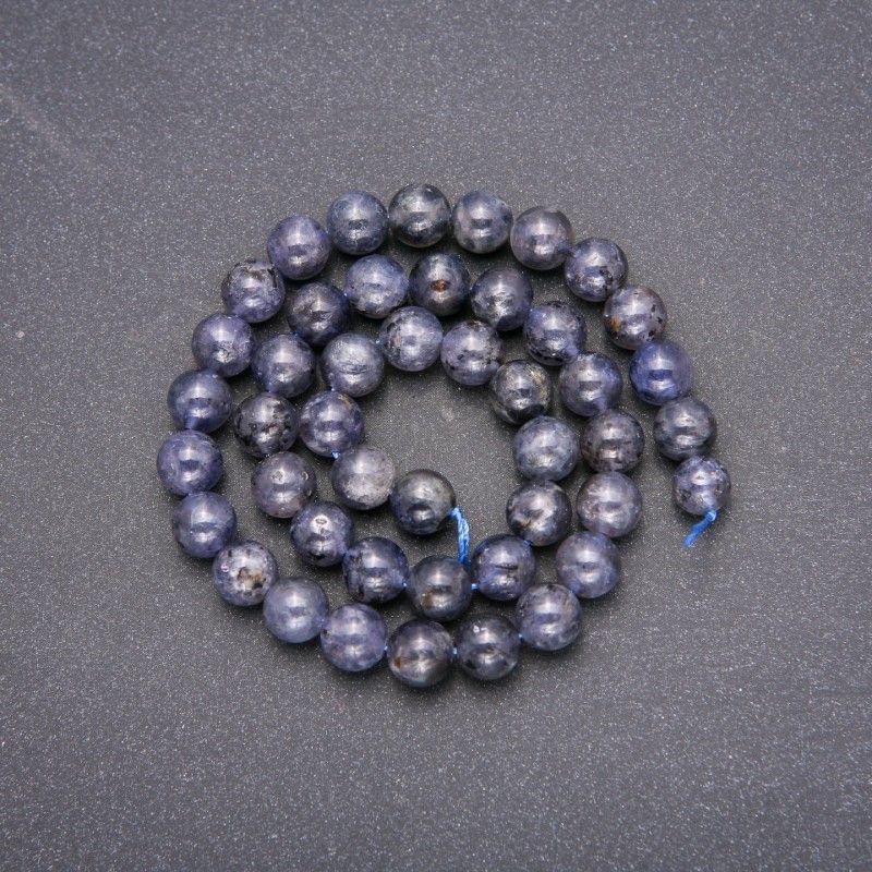 Iolit-Perlen aus natürlichem Stein, glatte Kugeln, Durchmesser ca. 8 mm, Länge 38 cm