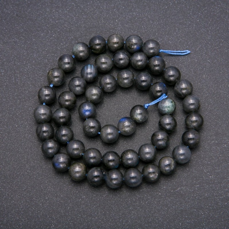 Labradorit-Naturstein-Perlen – glatte Kugeln, Durchmesser ca. 8 mm, Länge 38 cm