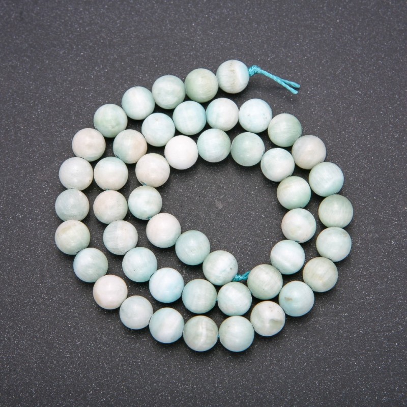 Larimar-Perlen aus Naturstein, glatte Kugeln, Durchmesser ca. 8 mm, Länge 38 cm