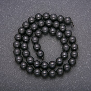 Schungit-Perlen auf Schnur, Naturstein, glatte Kugeln, Durchmesser 8 mm, Länge 38 cm
