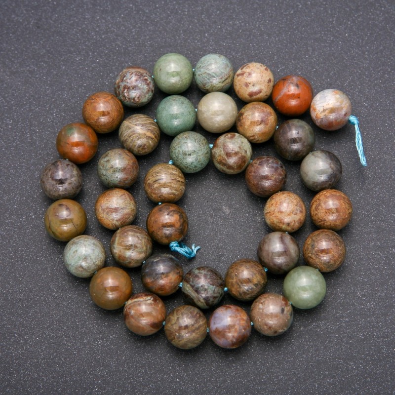 Naturstein-Perlen aus mehrfarbigem Jaspis, glatte Kugeln, Durchmesser ca. 10 mm, Länge 38 cm