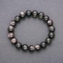 Armband aus natürlichem Stein, silberner Obsidian, auf elastischem Band, glatte Kugeln, Durchmesser ca. 10 mm, Länge 18 cm