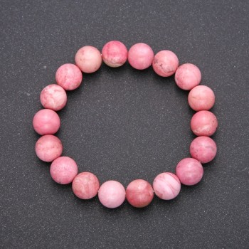 Armband aus Rhodonit (Naturstein), auf elastischem Band, glatte Kugeln, Durchmesser ca. 8 mm, Länge 18 cm