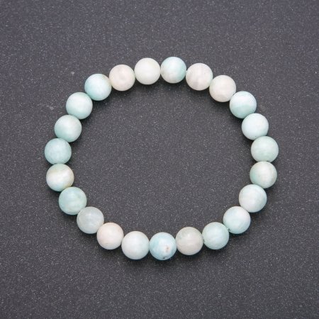 Armband aus natürlichem Larimar, elastisches Band, glatte Kugeln, Durchmesser ca. 8 mm, Umfang ca. 18 cm