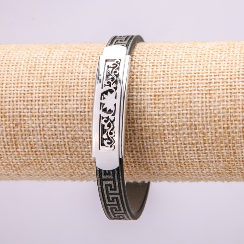 Armband mit Metall-Einsätzen, Länge 21 cm, Dicke 10 mm, Kautschuk, Farbe Grau, mit Verschluss
