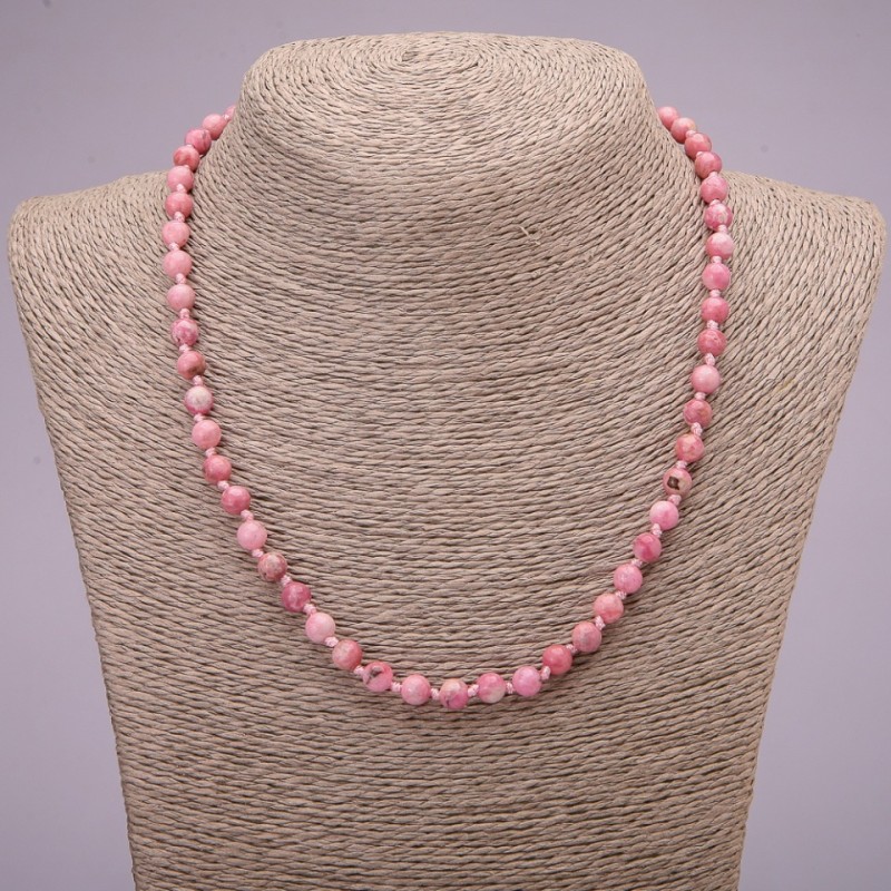 Rhodochrosit-Halskette aus natürlichem Stein – glatte Kugeln, Durchmesser ca. 6 mm, Länge 45 cm