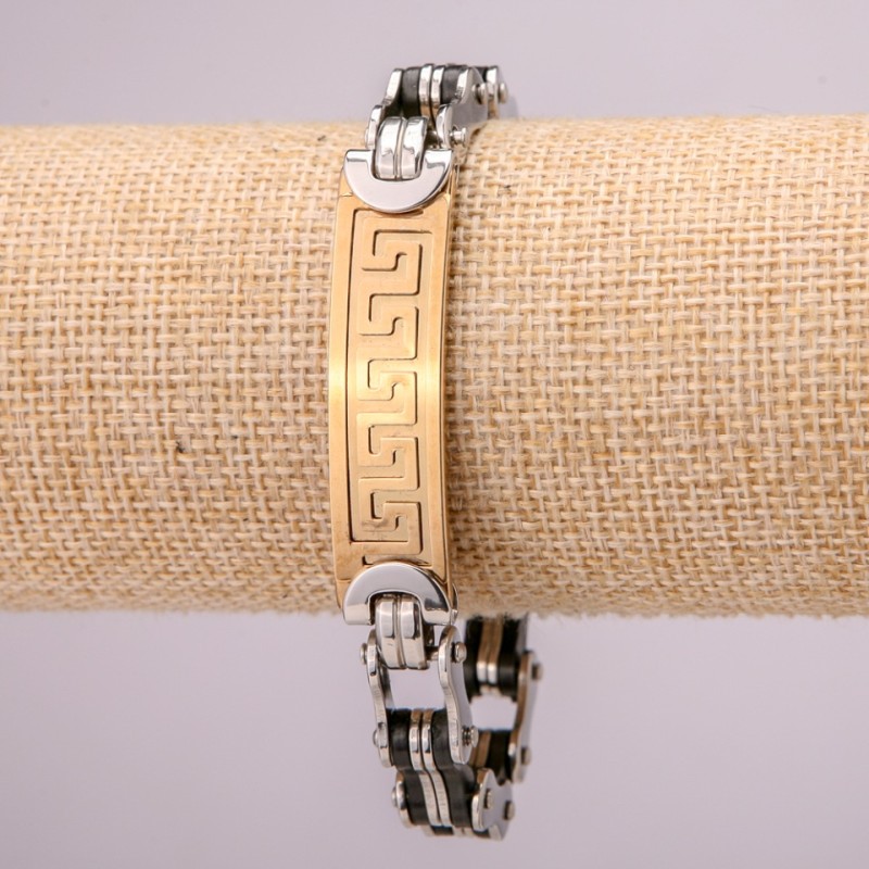 Metallarmband aus Edelstahl mit Verschluss, Dicke 12 mm, Länge 21 cm, Metallfarbe Silber mit Gold