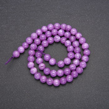 Perlen aus gefärbtem Quarz im Amethystfarbton – glatte Kugeln, auf einem Faden, Durchmesser 6,5 mm, Länge ca. 38 cm (±)