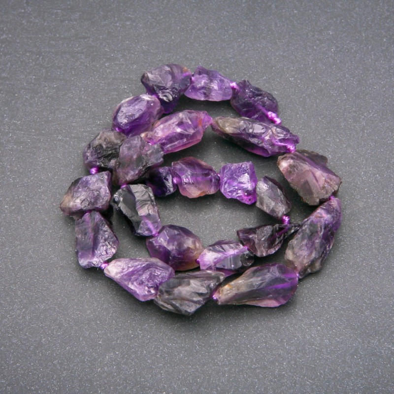Unbearbeitete Amethyst-Nugget-Perlen auf Schnur, Durchmesser 15×23 mm (±), Länge 42 cm