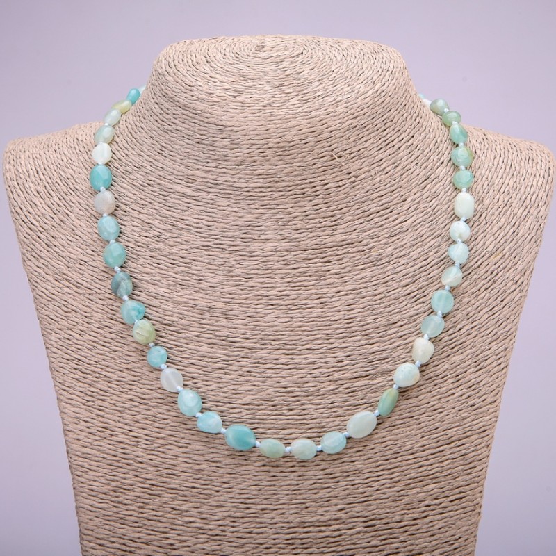 Kette aus natürlichem Aquamarin, trommelgeschliffene Perlen, Größe 7×9 mm, Länge 48 cm