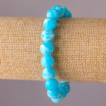 Armband aus künstlichem Larimar, Acrylkugeln auf Elastikband, glatte Kugeln, Durchmesser 10 mm, Umfang 18 cm