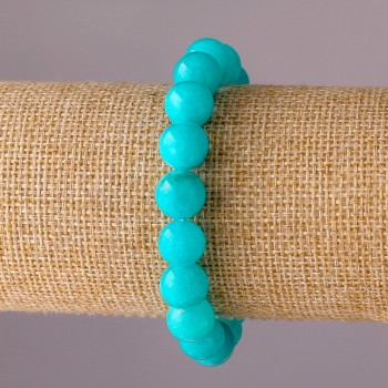 Aquamarin-Armband auf Elastikband, glatte Kugel, Durchmesser 10 mm, Umfang 18 cm