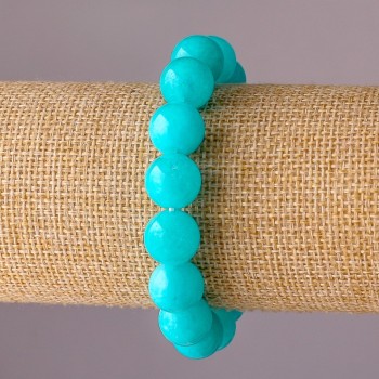 Aquamarin-Armband auf Elastikband, glatte Kugeln, Durchmesser 12 mm, Umfang 18 cm 