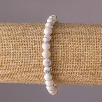 Kaolinit-Armband auf Elastikfaden, glatte Kugeln, Durchmesser 6 mm, Länge 18 cm
