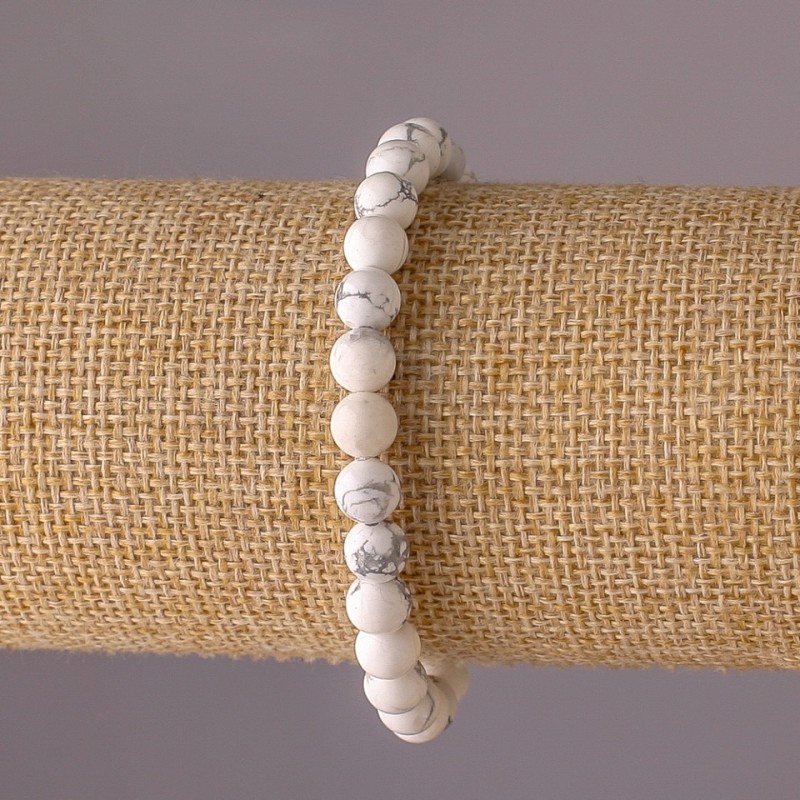 Kaolinit-Armband auf Elastikfaden, glatte Kugeln, Durchmesser 6 mm, Länge 18 cm