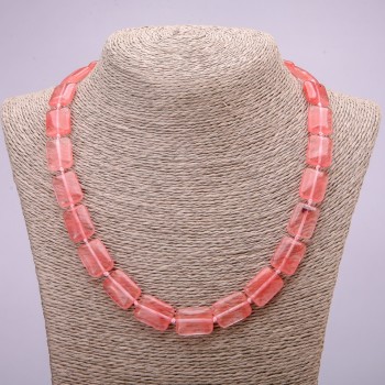 Halskette aus Chalzedon – rechteckige Perlen, 13×18 mm, Länge 48 cm