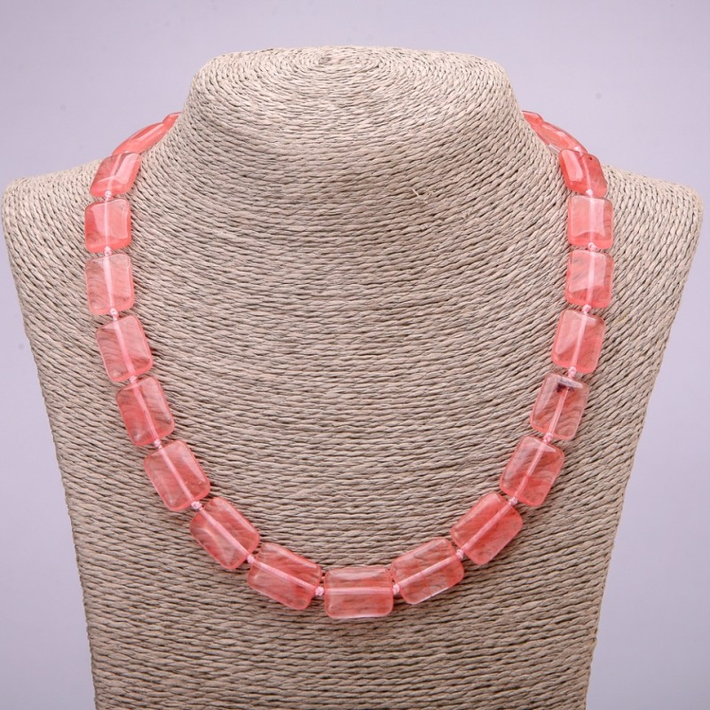 Halskette aus Chalzedon – rechteckige Perlen, 13×18 mm, Länge 48 cm