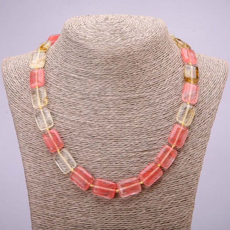Kette aus natürlichem Chalzedon, rechteckige Perlen, Maße 13 × 18 mm, Länge 48 cm