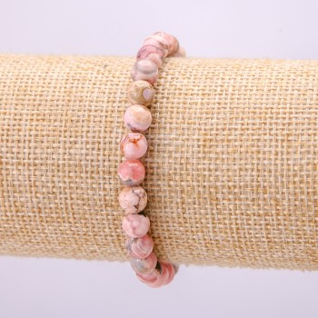 Armband aus Rhodochrosit-Naturstein, glatte Kugel, Durchmesser 6,5 mm, Länge 18 cm