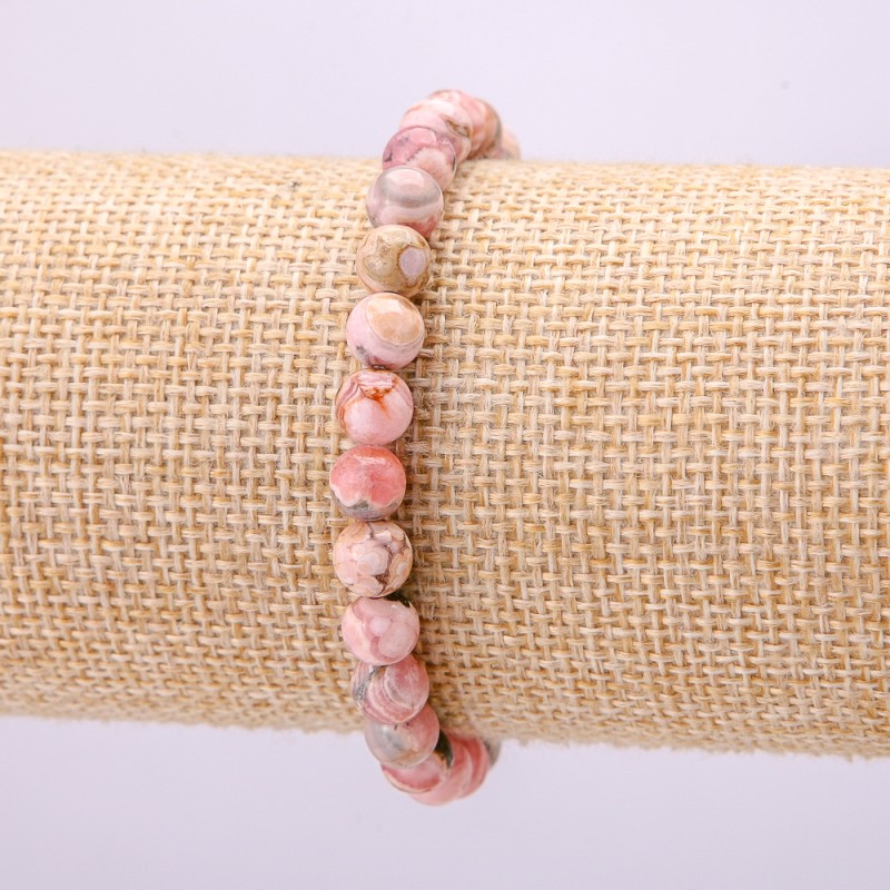 Armband aus Rhodochrosit-Naturstein, glatte Kugel, Durchmesser 6,5 mm, Länge 18 cm