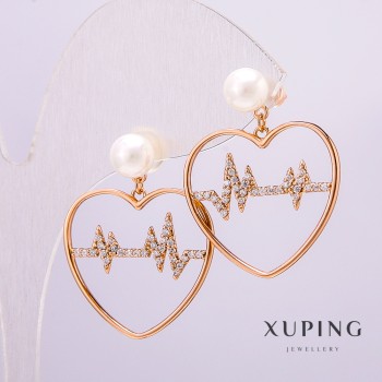Ohrringe Xuping mit 18K-Vergoldung, Perle 6 mm + - und weiße Strasssteine 26 x 21 mm +