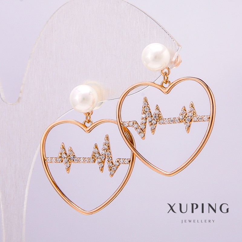 Ohrringe Xuping mit 18K-Vergoldung, Perle 6 mm + - und weiße Strasssteine 26 x 21 mm +