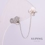Xuping Rhodium-Herzohrring für ein Ohr, Herzform 11×7 mm, mit weißen Strasssteinen auf einer Kette, Länge 44 mm, Kugel 4 mm, +
