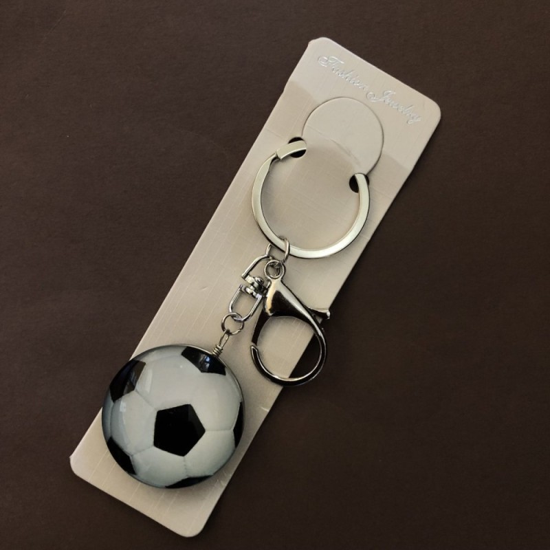 Schlüsselanhänger Sport – 3D-Fußball, weiß, silberfarbenes Metall, Länge 10 cm