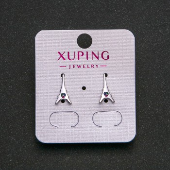 Xuping rhodiumbeschichtete Ohrringe mit blauen, grünen und himbeerfarbenen Strasssteinen, 13 × 7 mm +
