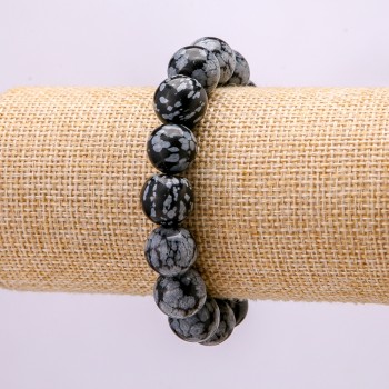 Armband aus Schneeflocken-Obsidian „Apache-Tränen“, glatte Kugeln, Durchmesser ca. 12 mm, Länge 18 cm