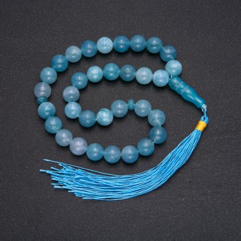 Aquamarin-Gebetskette, 33 Perlen, glatte Kugeln, Durchmesser ca. 10 mm, Aquamarin-Einlage