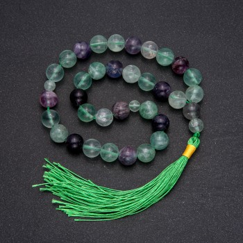 Gebetskette aus Fluorit, 33 Perlen, glatte Kugeln, Durchmesser ca. 10 mm, Fluorit-Einlage