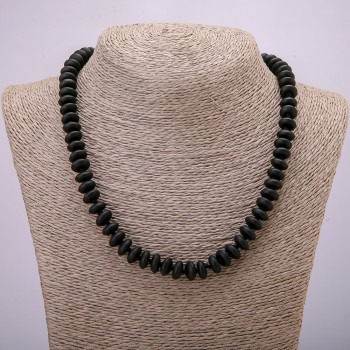 Kette aus synthetischem Schungit, glatte Rondellen, Durchmesser 10 × 4,5 mm, Länge 45 cm +