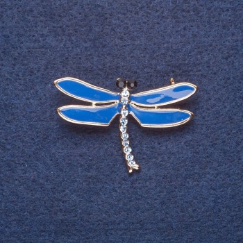 Brosche "Libelle" blaue Emaille goldfarbenes Metall 4×3 cm