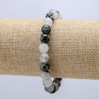 Armband aus Haarquarz auf elastischer Schnur, Durchmesser 8,5 mm, Länge 18 cm