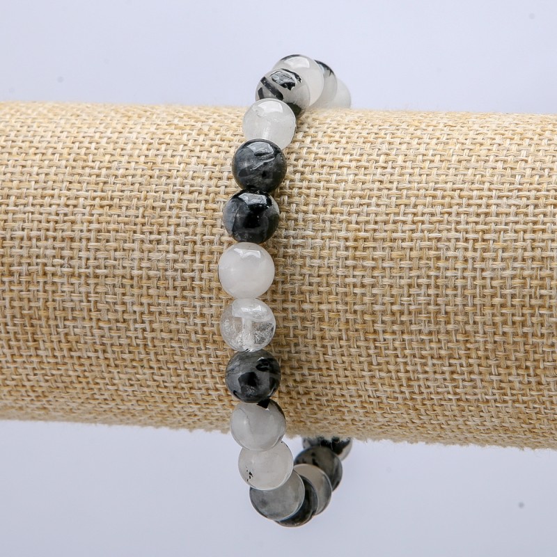 Armband aus Haarquarz auf elastischer Schnur, Durchmesser 8,5 mm, Länge 18 cm
