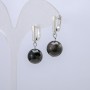 Ohrringe aus silbernem Obsidian, Durchmesser 12 mm, Länge 30 mm +